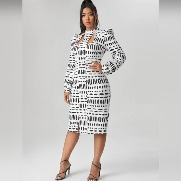 SHEIN Dresses & Skirts - Shein X Women's Black & White Bodycon Cutout High Neck Dress New Size XS‎